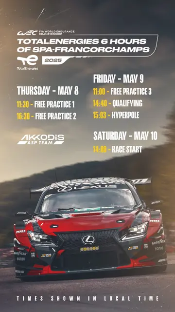Race weekend calendar story for Răzvan Umbrărescu, Akkodis ASP Team, 6 Hours of Spa-Francorchamps 2025, Lexus RC F GT3