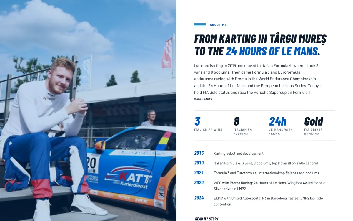 filip-ugran.com my story section: career stats and timeline