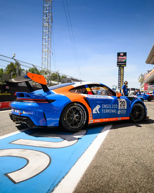 Filip Ugran’s #20 Porsche 911 GT3 Cup in the pit lane, Instagram post